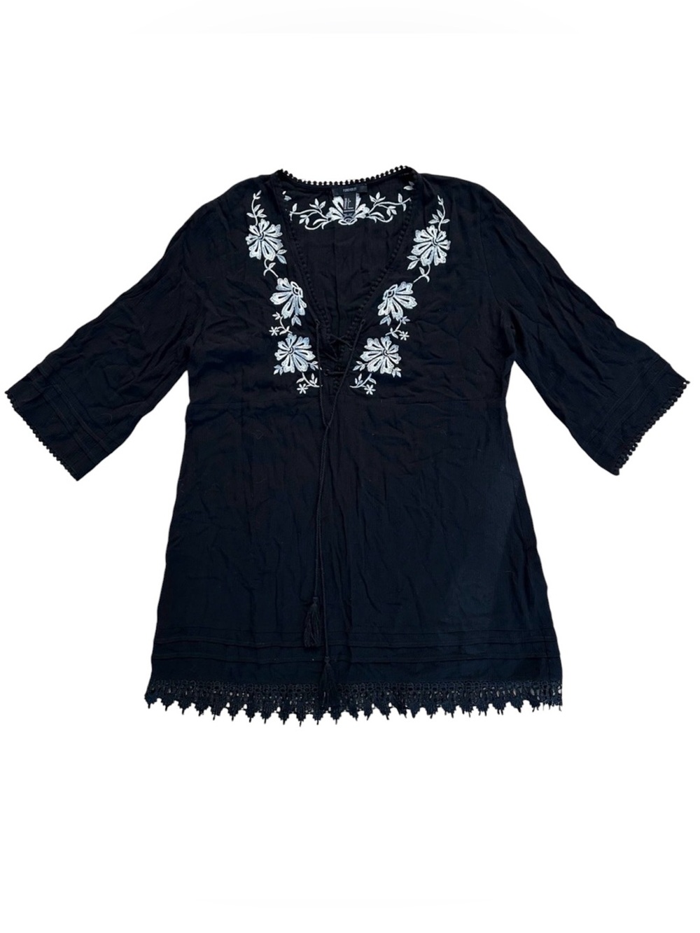 Forever 12 Black Embroidered Beach Coverup
